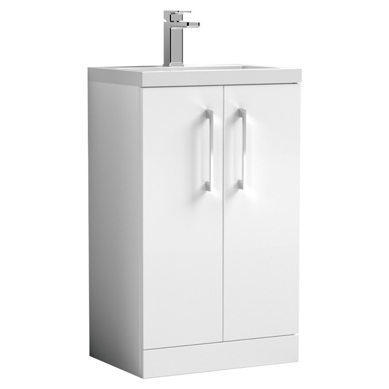 Arno Compact 500mm Freestanding 2 Door Vanity Unit with Polymarble Basin - Gloss White Arno Compact 500mm Freestanding 2 Door Vanity Unit with Polymarble Basin - Gloss White