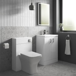 Arno Compact 500mm Freestanding 2 Door Vanity Unit with Polymarble Basin - Gloss White - Insitu