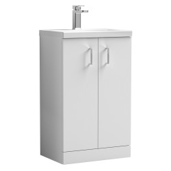 Arno Compact 500mm Freestanding 2 Door Vanity Unit with Ceramic Basin - Gloss White