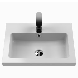 Arno Compact 600mm Freestanding 2 Door Vanity Unit with Polymarble Basin - Gloss White - Insitu