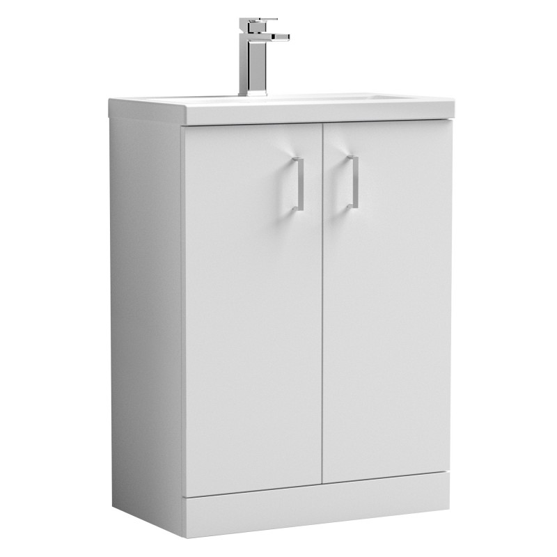 Arno Compact 600mm Freestanding 2 Door Vanity Unit with Ceramic Basin - Gloss White