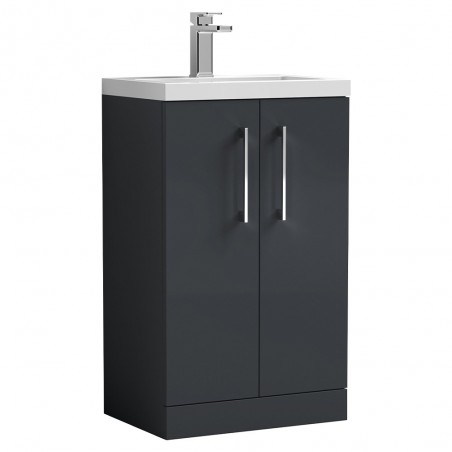 Arno Compact 500mm Freestanding 2 Door Vanity & Ceramic Basin - Soft Black