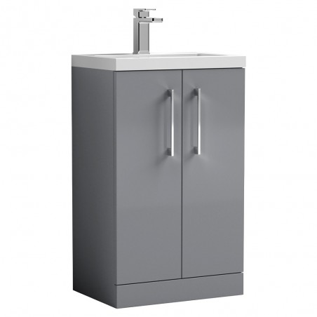 Arno Compact 500mm Freestanding 2 Door Vanity & Ceramic Basin - Satin Grey