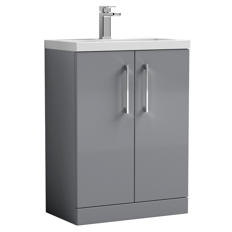 Arno Compact 600mm Freestanding 2 Door Vanity & Polymarble Basin - Satin Grey Arno Compact 600mm Freestanding 2 Door Vanity & Polymarble Basin - Satin Grey