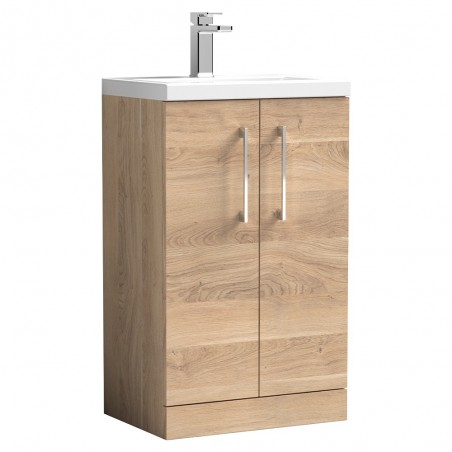 Arno Compact 500mm Freestanding 2 Door Vanity Unit & Polymarble Basin - Bleached Oak