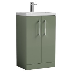 Arno Compact 500mm Freestanding 2 Door Vanity Unit with Polymarble Basin - Satin Green
