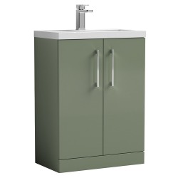 Arno Compact 600mm Freestanding 2 Door Vanity Unit with Polymarble Basin - Satin Green