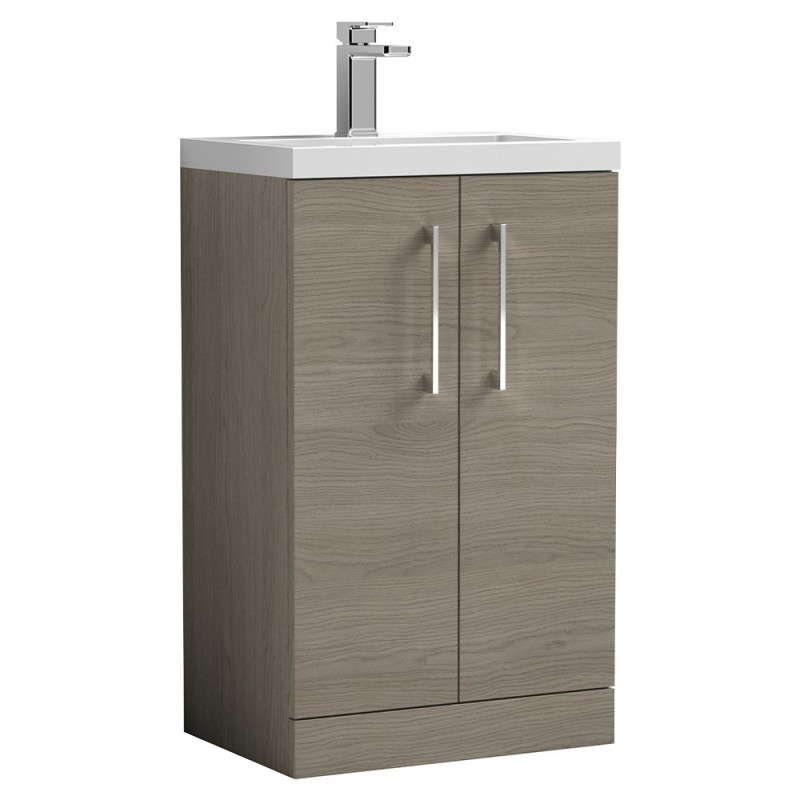 Arno Compact 500mm Freestanding 2 Door Vanity Unit with Polymarble Basin - Solace Oak Arno Compact 500mm Freestanding 2 Door Vanity Unit with Polymarble Basin - Solace Oak
