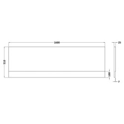 White Acrylic Front Bath Panel (1600mm) - Technical Drawing