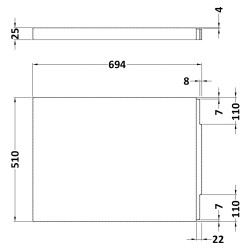 700mm Acrylic End Bath Panel - White - Technical Drawing