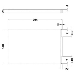 800mm Acrylic End Bath Panel - White - Technical Drawing