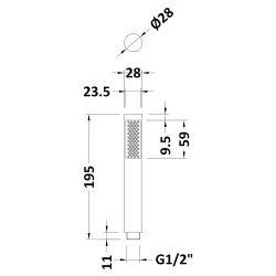 Chrome Pencil Shower Handset - Technical Drawing