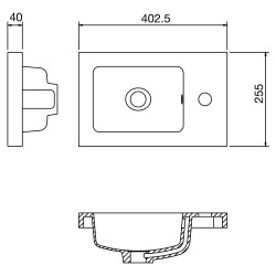 400mm Compact Polymarble Basin - Technical Drawing