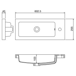 600mm Compact Polymarble Basin - Technical Drawing
