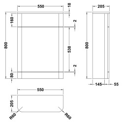 Gloss White 550mm W.C. Unit - Technical Drawing