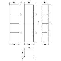 Parade 350mm Tall Wall Mounted Cupboard Unit - Soft Black - Technical Drawing