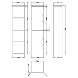 Gloss White Tall Wall Hung Unit - Technical Drawing