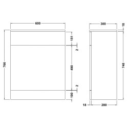 Mayford WC Unit 600mm x 300mm - Gloss White - Technical Drawing