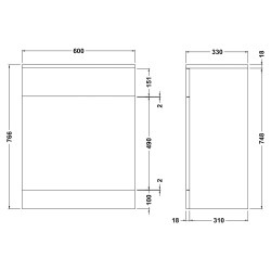 Mayford WC Unit 600mm x 330mm - Gloss White - Technical Drawing