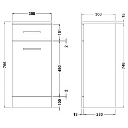 Mayford Laundry Unit 350mm x 300 - Gloss White - Technical Drawing