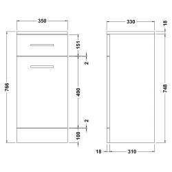 Mayford Laundry Unit 350mm x 330mm - Gloss White - Technical Drawing