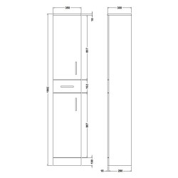 Mayford Tall Unit 350mm x 300mm - Gloss White - Technical Drawing