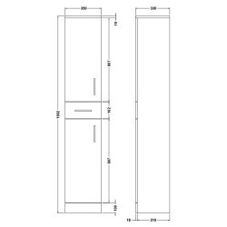 Mayford Tall Unit 350mm x 330mm - Gloss White - Technical Drawing