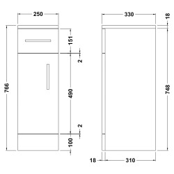 Mayford Cupboard 250mm x 330mm - Gloss White - Technical Drawing