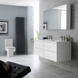 Quartet 1440mm Wall Hung 4 Drawer Vanity Unit and Basin - White Gloss - Insitu