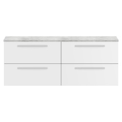 Quartet 1440mm Double Cabinet & Grey Worktop - White Gloss