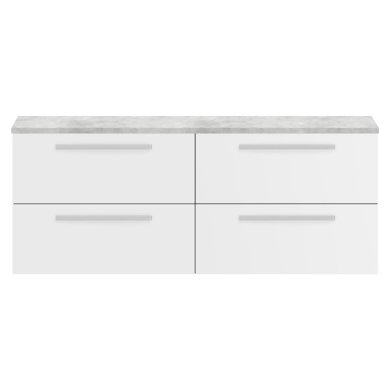 Quartet 1440mm Double Cabinet & Grey Worktop - White Gloss Quartet 1440mm Double Cabinet & Grey Worktop - White Gloss