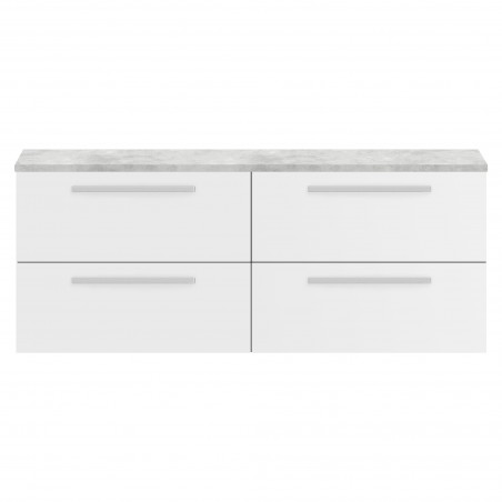 Quartet 1440mm Double Cabinet & Grey Worktop - White Gloss