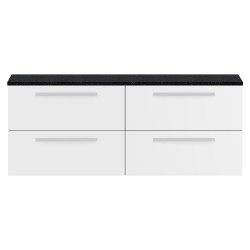 Quartet 1440mm Double Cabinet & Sparkling Black Worktop - White Gloss