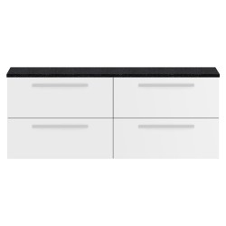 Quartet 1440mm Double Cabinet & Sparkling Black Worktop - White Gloss