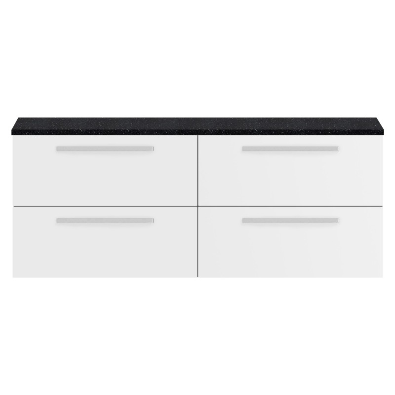 Quartet 1440mm Double Cabinet & Sparkling Black Worktop - White Gloss Quartet 1440mm Double Cabinet & Sparkling Black Worktop - White Gloss
