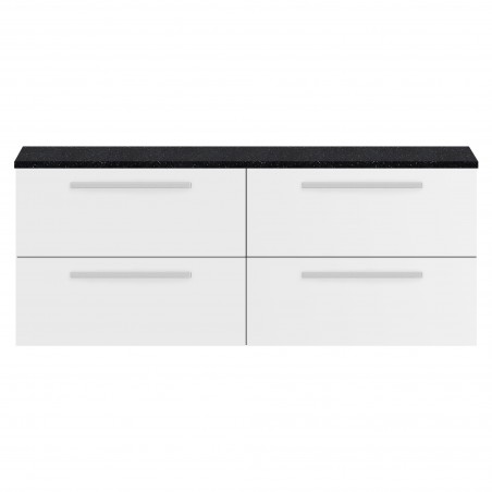 Quartet 1440mm Double Cabinet & Sparkling Black Worktop - White Gloss