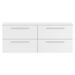 Quartet 1440mm Double Cabinet & Sparkling White Worktop - White Gloss
