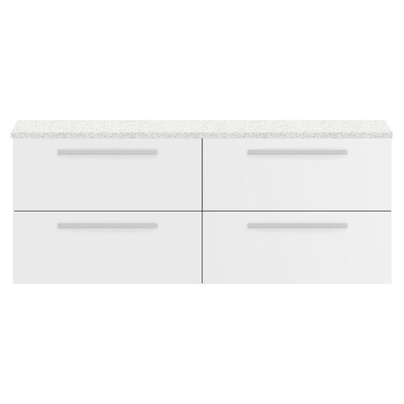 Quartet 1440mm Double Cabinet & Sparkling White Worktop - White Gloss Quartet 1440mm Double Cabinet & Sparkling White Worktop - White Gloss