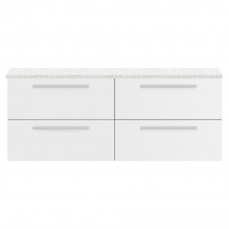 Quartet 1440mm Double Cabinet & Sparkling White Worktop - White Gloss