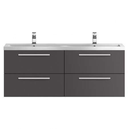 Quartet 1440mm Wall Hung 4 Drawer Vanity Unit and Basin - Grey Gloss