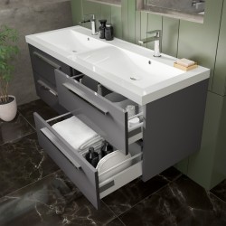 Quartet 1440mm Wall Hung 4 Drawer Vanity Unit and Basin - Grey Gloss - Insitu