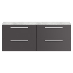 Quartet 1440mm Double Cabinet & Grey Worktop - Grey Gloss