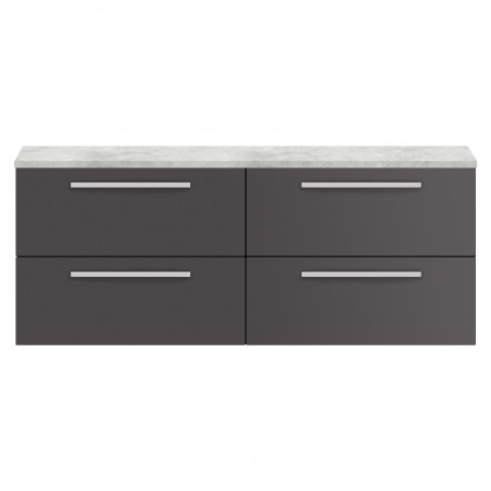 Quartet 1440mm Double Cabinet & Grey Worktop - Grey Gloss