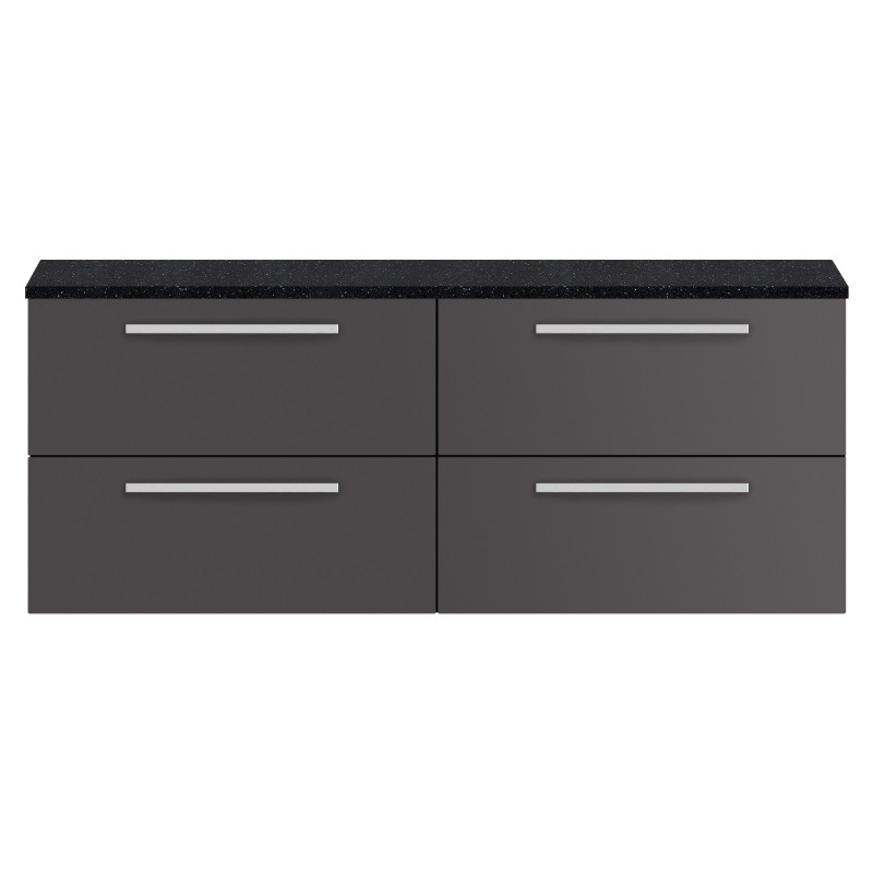Quartet 1440mm Double Cabinet & Sparkling Black Worktop - Grey Gloss Quartet 1440mm Double Cabinet & Sparkling Black Worktop - Grey Gloss