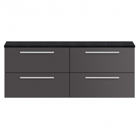 Quartet 1440mm Double Cabinet & Sparkling Black Worktop - Grey Gloss