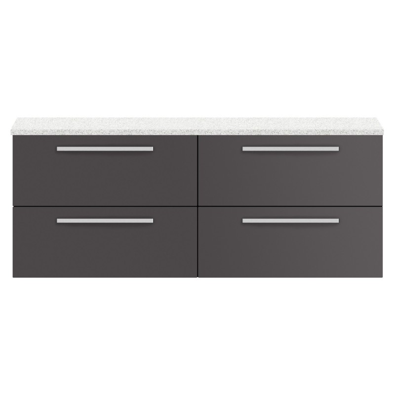 Quartet 1440mm Double Cabinet & Sparkling White Worktop - Grey Gloss Quartet 1440mm Double Cabinet & Sparkling White Worktop - Grey Gloss