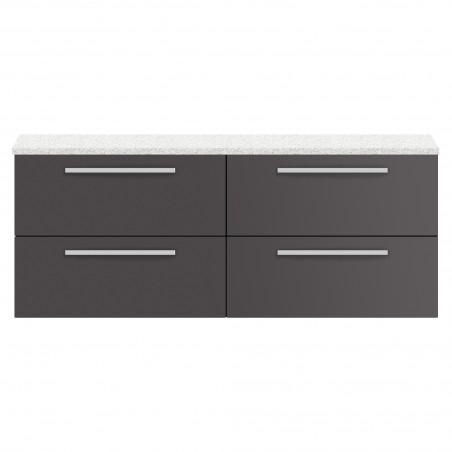 Quartet 1440mm Double Cabinet & Sparkling White Worktop - Grey Gloss