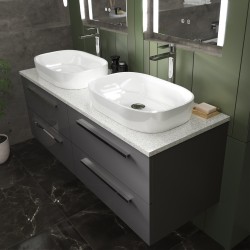 Quartet 1440mm Double Cabinet & Sparkling White Worktop - Grey Gloss