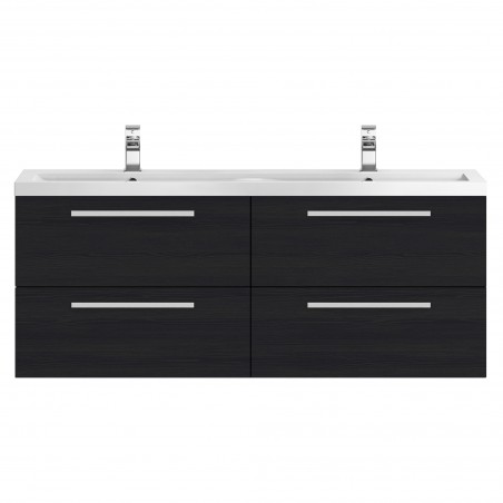 Quartet 1440mm Wall Hung 4 Drawer Vanity Unit and Basin - Charcoal Black Woodgrain