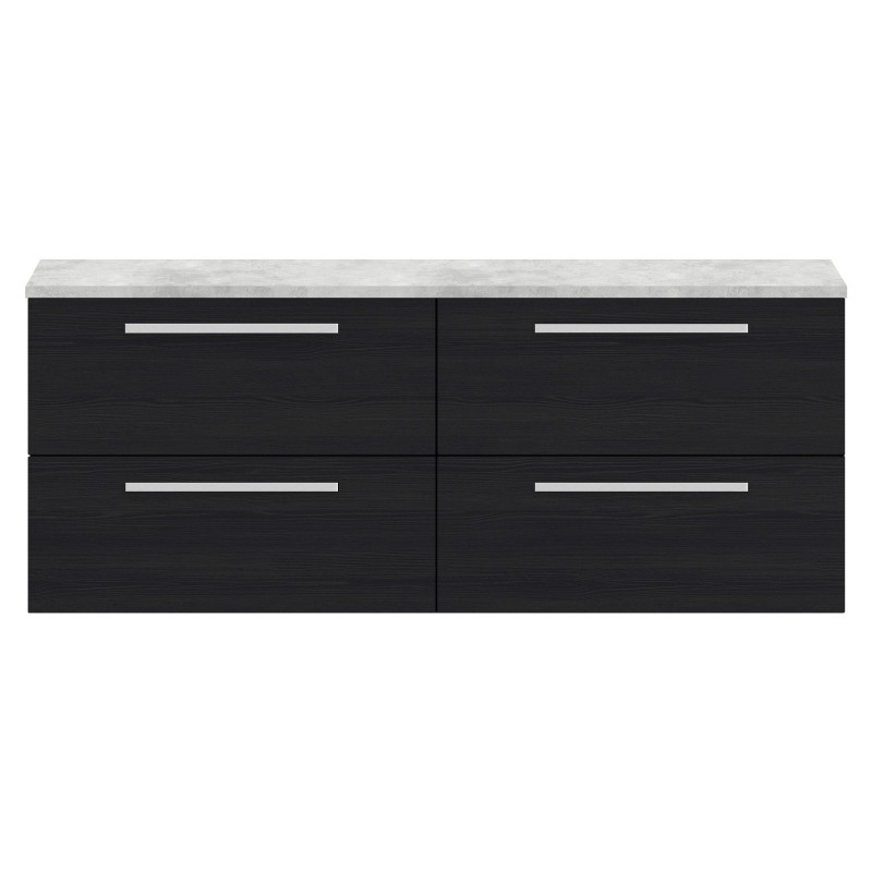 Quartet 1440mm Double Cabinet & Grey Worktop - Charcoal Black Woodgrain Quartet 1440mm Double Cabinet & Grey Worktop - Charcoal Black Woodgrain